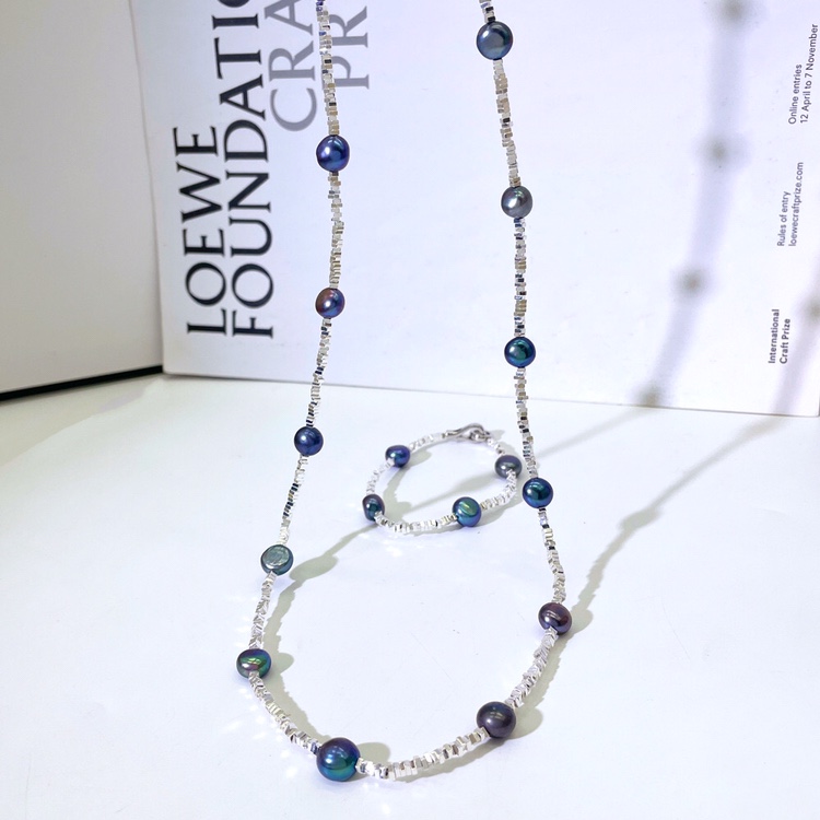 Light Extravagant Crowdpearl Round Blueberry Purple Flawless Fresh Water Pearl Long Money Chain String Beads Bracelet Fashion Suit-Taobao