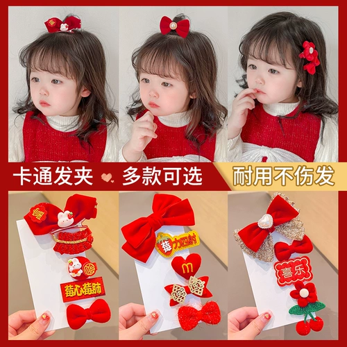 Детская заколка для волос с бантиком, красный аксессуар для волос, китайский стиль