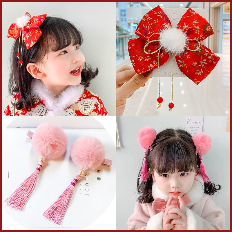 Chinese style cute girls hair accessories children's bow headdress antique hairpin princess back head Hanfu hairpin