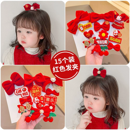 Детская заколка для волос с бантиком, красный аксессуар для волос, китайский стиль