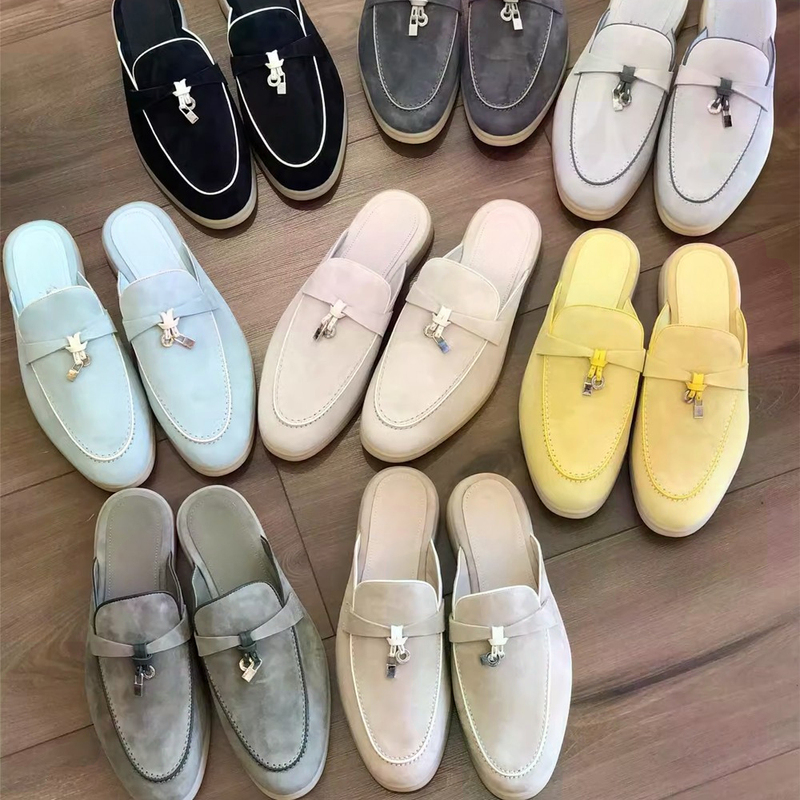 Lp Style Pendant French Sandals for Women, Summer Outdoor Wear, High-End Genuine Leather Slip-On Mules, Closed-Toe Loafers, Half-Slippers