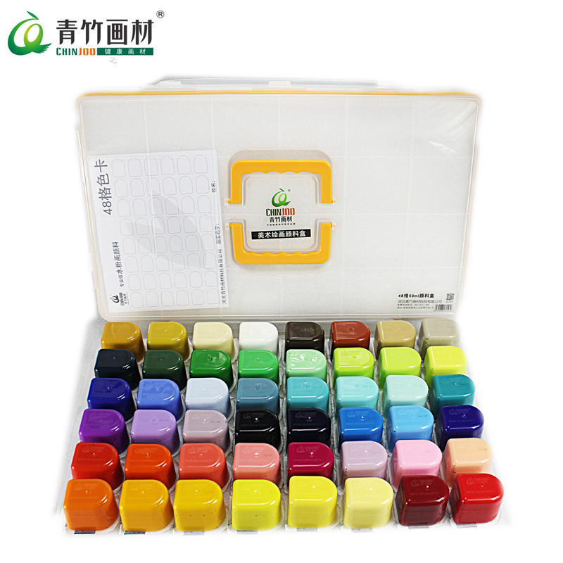 Qingbamboo 48 color water powder pigment Jelly pigment Set Single 50ML pack 48 grid pigment fine arts box Fine arts test joint examination without formaldehyde flow white painting pigment Multi - province