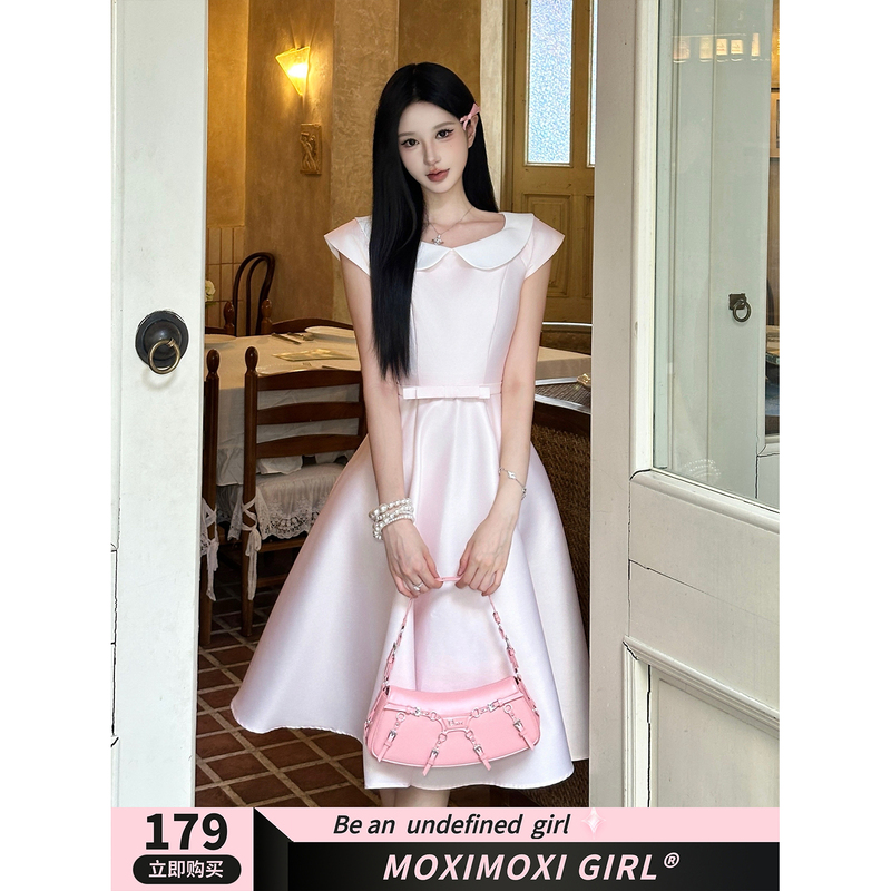 Now Moxi Miss Windsor/French-Style Elegant Waist-Cinching Doll Collar Dress Hepburn High-End Princess Long Dress