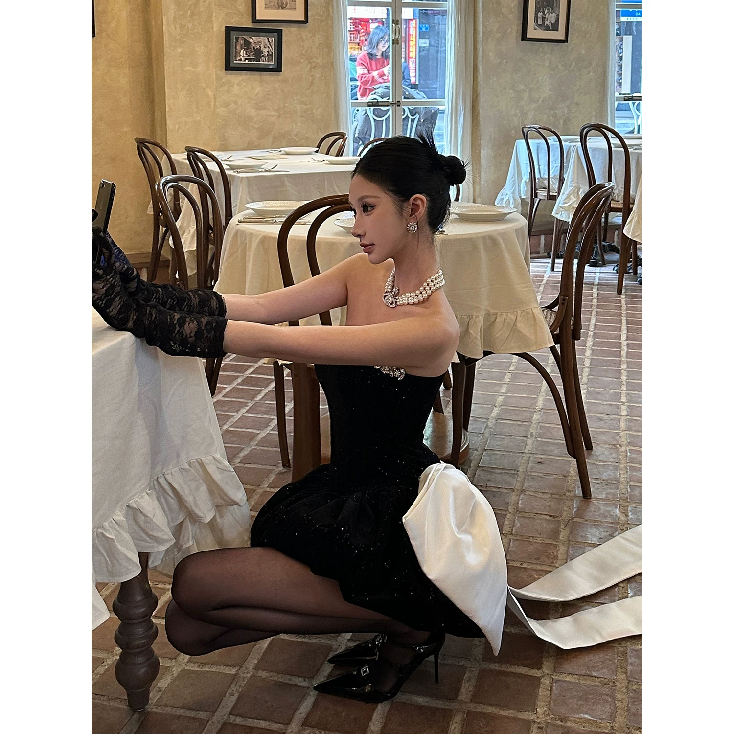 Small princess costume, summer sexy dress, tube top with bow, Birthday gift