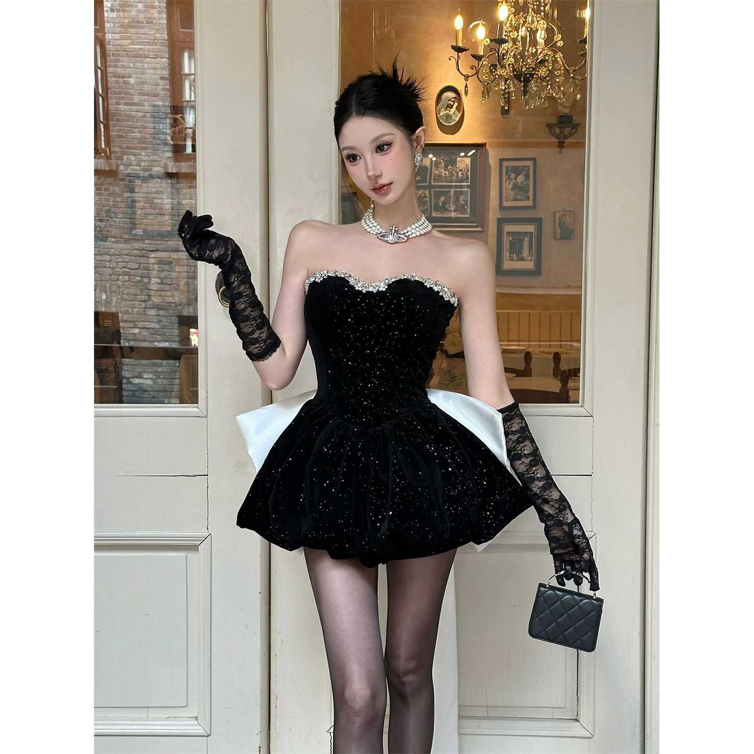 Small princess costume, summer sexy dress, tube top with bow, Birthday gift
