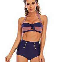 Triangle high waist bikini button swimsuit vintage style la