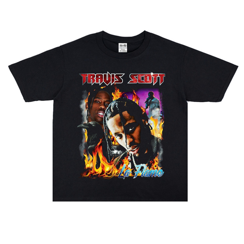 American Hip-Hop Rapper Travis Scott Heavy Print Thick Loose Cotton T-Shirt for Men and Women