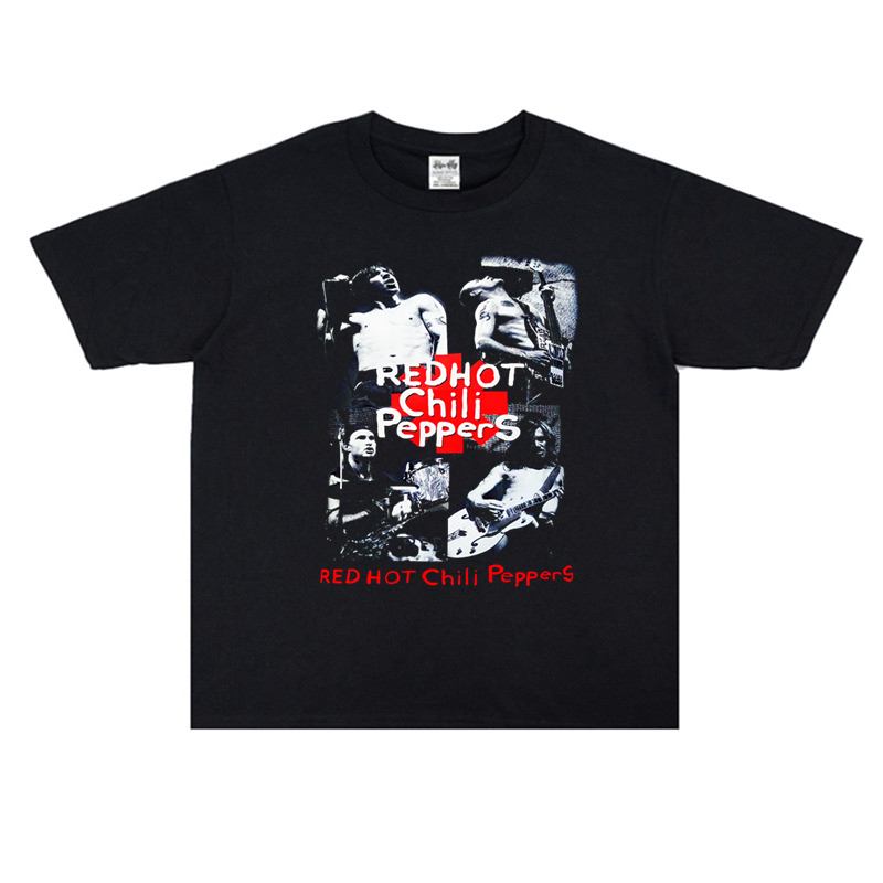 Spicy Red Chili Peppers Rock Band Print T-Shirt, Loose Fit, Unisex