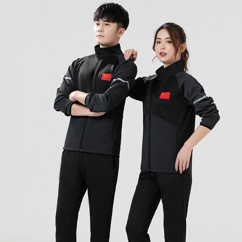 Spring Fall Long Sleeve Collar Award Sports Suit Women Children's National Flag Men Sports Coaches Training Group Uniforms Customised Imprint 