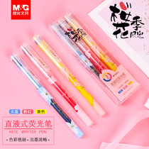 Morning light cherry blossom season limited highlighter 3-color set straight type large capacity color marker pen students with cute hipster candy color marker pen rough stroke key point note pen