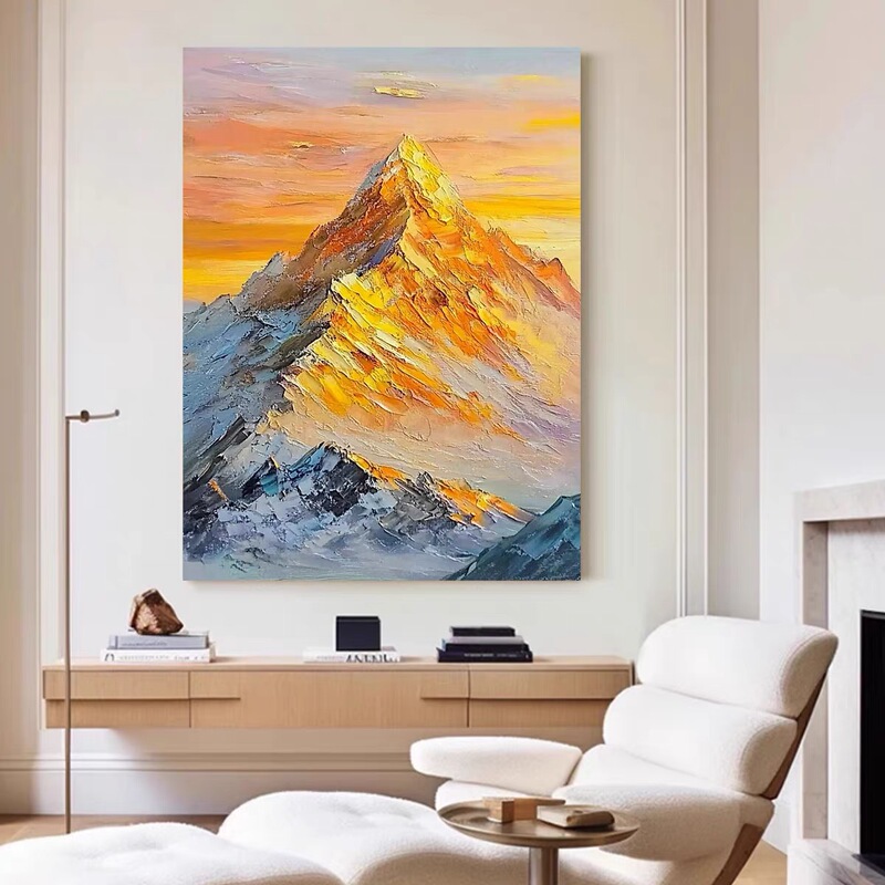 Sunlight on Golden Mountain Hand-Painted Oil Painting Living Room Sofa Background Wall Decorative Painting Textured Painting High-End Entrance Hallway Hanging Painting
