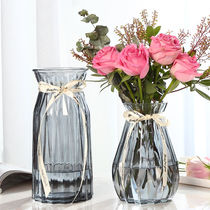 Creative vase glass transparent water living room ornaments flower arrangement vase Nordic ins simple rich bamboo dried flowers