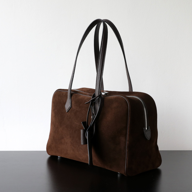 Autumn and Winter High-End Light Luxury Textured Frosted Cowhide Victorian Bag Genuine Leather Boston Large-Capacity Shoulder Handbag