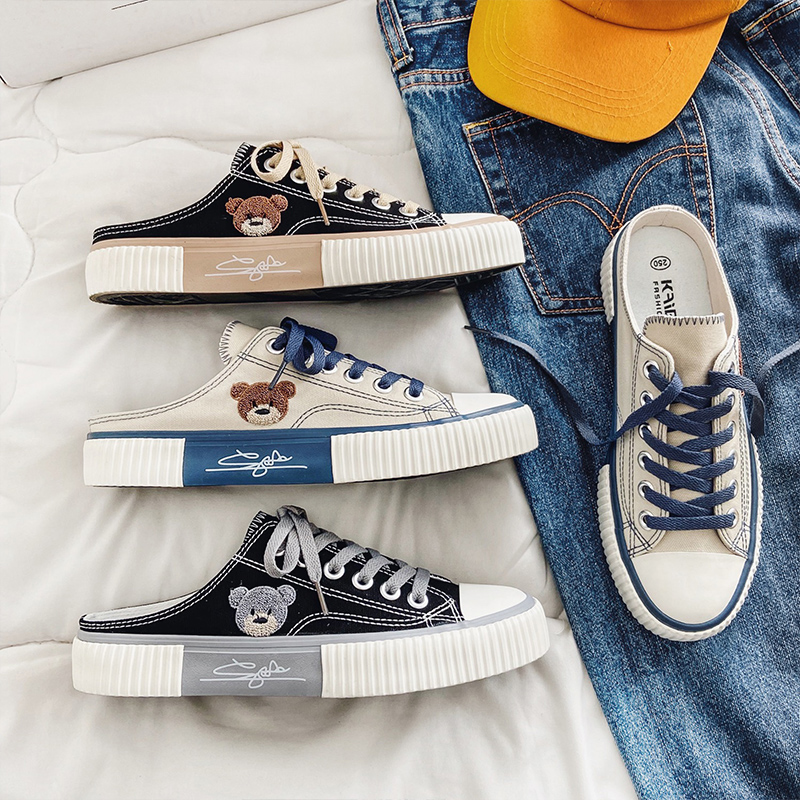 Summer Half-trailed canvas Shoe Men's Bag's version of Breathable Sloth Shoes Men's Wave Shoe care No heel One foot pedal men's shoes