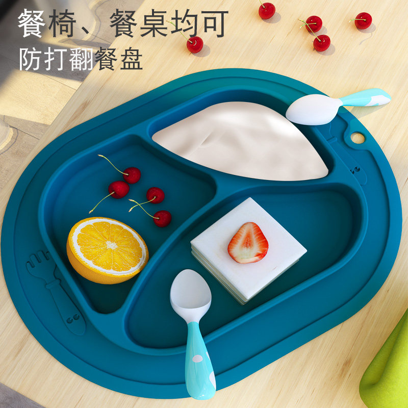 Baby meal plate children silicone sucker bowl scoop cartoon meal training spoon tableware set baby straw bowl