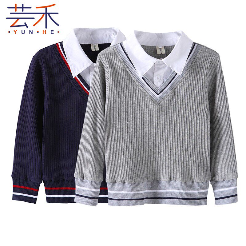 Kindergarten Garden Clothing Spring Autumn Clothing for men and women Children's knitted sweater fake Two students College Wind school uniforms The undershirt
