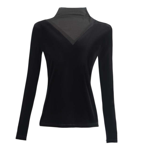Black gold velvet bottoming shirt for women with long sleeves 2023 autumn and winter new mesh half turtleneck slim inner top to look slim