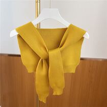 Yellow Knit Small Shawl Shoulder Protection Shoulder Knotted Scarf Pure Color Summer Decoration Outside Hitch shoulder Shoulder Girl Spring Autumn