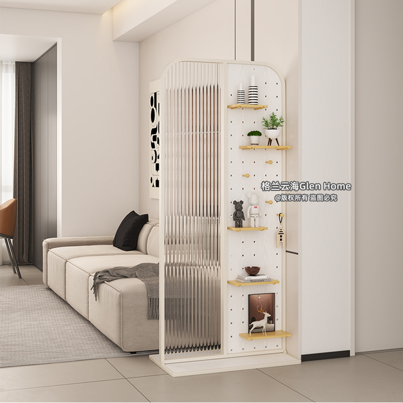 Movable No-Drill Pegboard Glass Partition Cream-Style Entryway Door-Facing Shelf Storage Screen
