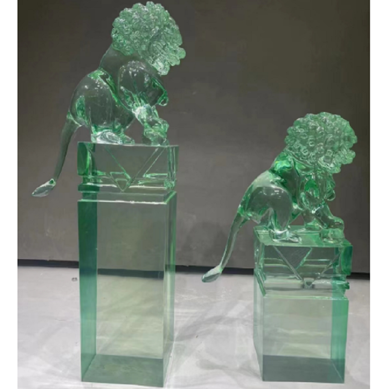 New Chinese Transparent Resin Lions Pillar Pendulum Pieces Animal Art Small Goods Home leopard Decorative Floor Sculpture-Taobao