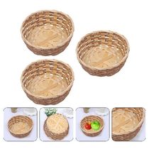 3 Pcs Woven Basket Hand Made Bamboo Storage Crate Bread Pans