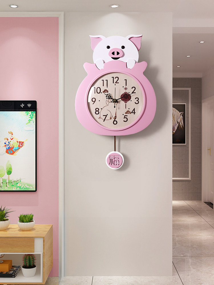 Free hole wall clock Cartoon children's room Bedroom fashion clock Living room household cute creative mute wall clock