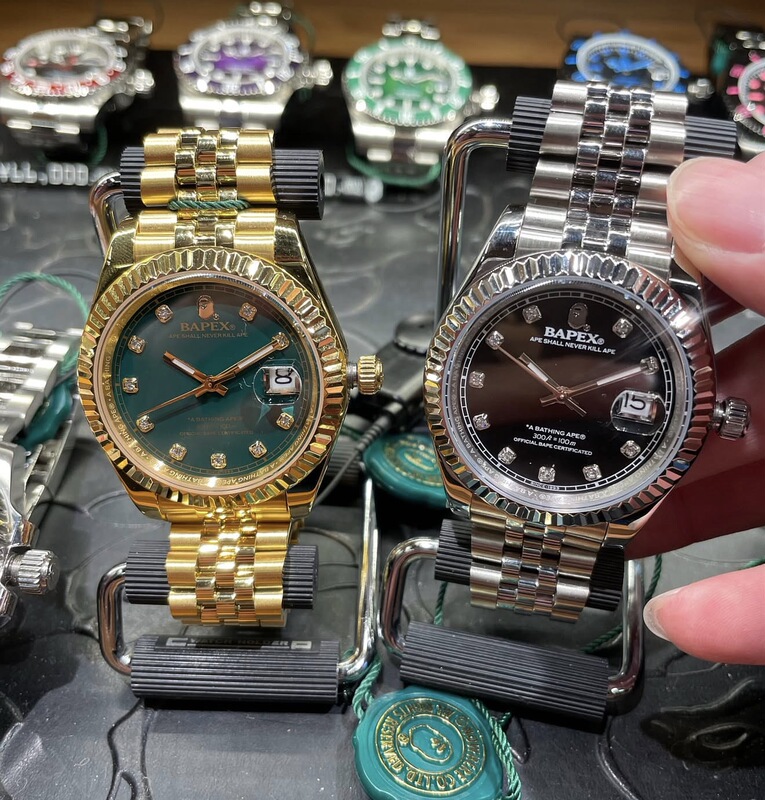 Gambling Table Green Type 6 Bapex Golden Ape Power Dog Tooth Ring Black Ice Sugar Date-Type Wristwatch Men's Mechanical Watch