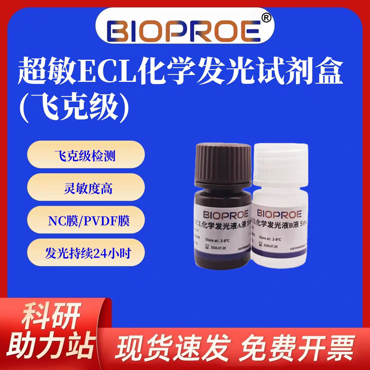 BioProE飞克级ECL化学发光显色液试剂盒WB和ELISA5mL体验装