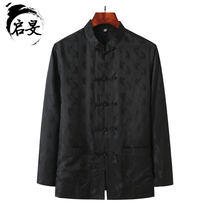 Chinese wind men clothing clothing cloth spring and autumn long sleeve thin silk tops daddy Chinese tape clothing shirt