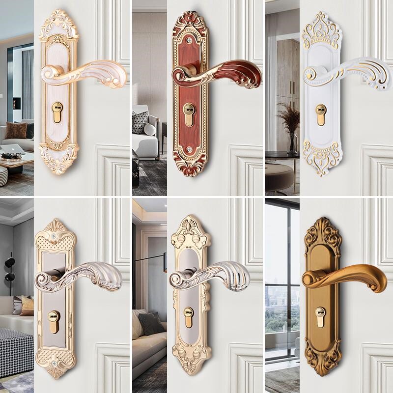 European-style room door lock with bedroom lock solid wood door about silent door handle 50 hole distance lock universal type