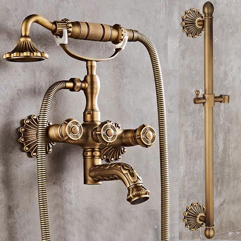 All-Copper Antique Shower Set Bathroom Toilet Bathtub Shower Simple Retro Copper Mixing Valve Hot and Cold