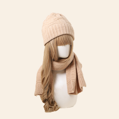 taobao agent Autumn and winter new velvet warming hat, scarf set, sweet, cute soft girl travels wild Shuvifen hat