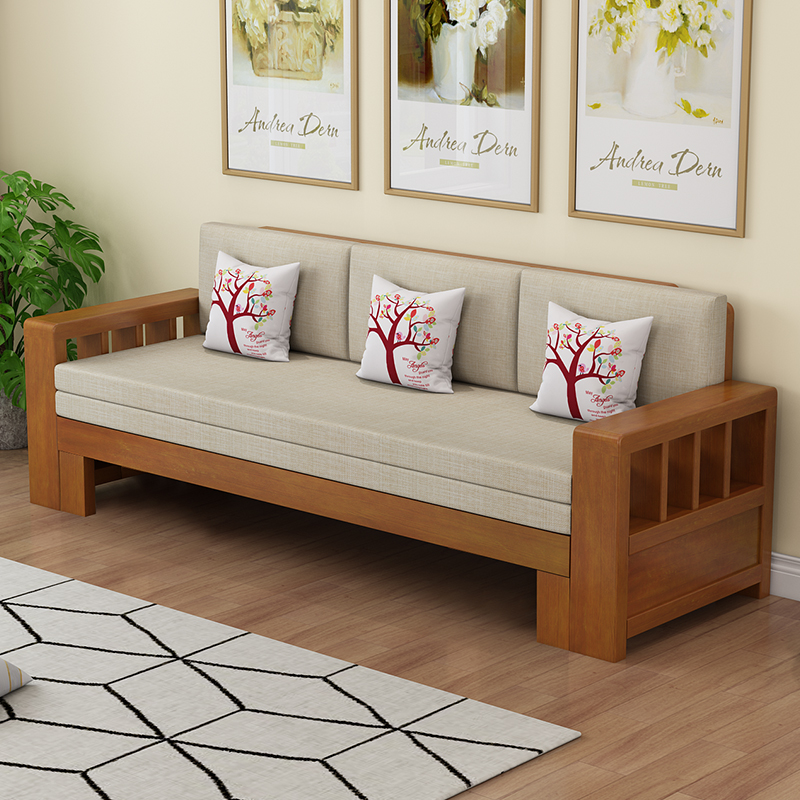 Solid wood sofa bed dual-purpose foldable double sitting and sleeping multi-functional living room economical modern small apartment lunch break bed