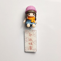 Cartoon Doll 3D Solid Magnet Suction iron Stone Magnetic sticker Ping An Happy Joy Decoration Creative fridge sticker with cap girl