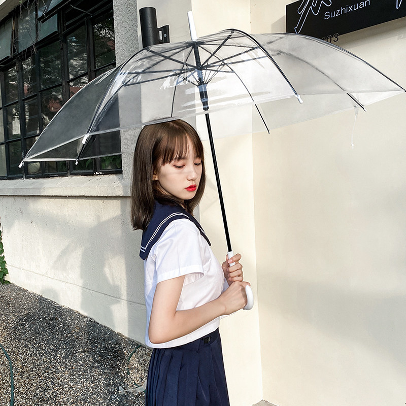 16 bone transparent umbrella female long handle large double net red umbrella automatic white Japanese advertising custom logo umbrella
