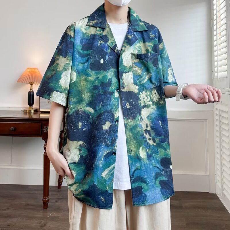 Vintage Van Gogh Oil Painting All-Over Print Short-Sleeve Shirt for Men, Trendy Brand ins Loose Oversized Lazy Style Casual Shirt for Summer Vintage Van Gogh Oil Painting All-Over Print Short-Sleeve Shirt for Men, Trendy Brand ins Loose Oversized Lazy Style Casual Shirt for Summer