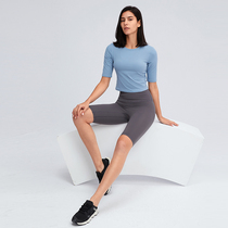 lulu original factory yoga sports blouses women sensation speed dry running fitness short sleeves tight elastic yoga t-shirt woman
