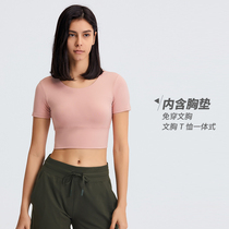 lulu original factory with chest cushion yoga blouse women tight with short sleeves sports clothes beauty back net red fitness clothing women slim fit
