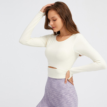 lulu with chest cushion fitness suit woman fall long sleeve running sexy tight sports blouse professional yoga service woman
