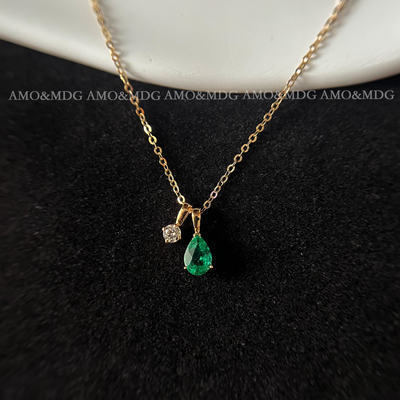 Natural emerald gemstone necklace, 18k gold fine chain diamond real gold jewelry, collarbone chain women's light luxury jewelry gift