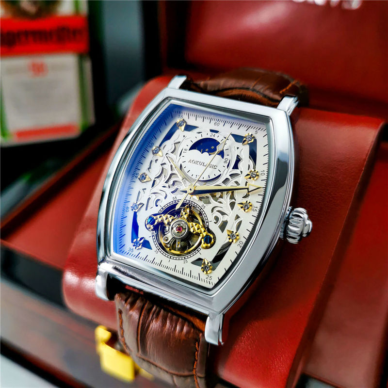 Swiss Fully Automatic Pure Mechanical Watch, High-End and Stylish Brand Watch for Men, Luminous, Waterproof, Moon Phase, Barrel-Shaped Men's Watch
