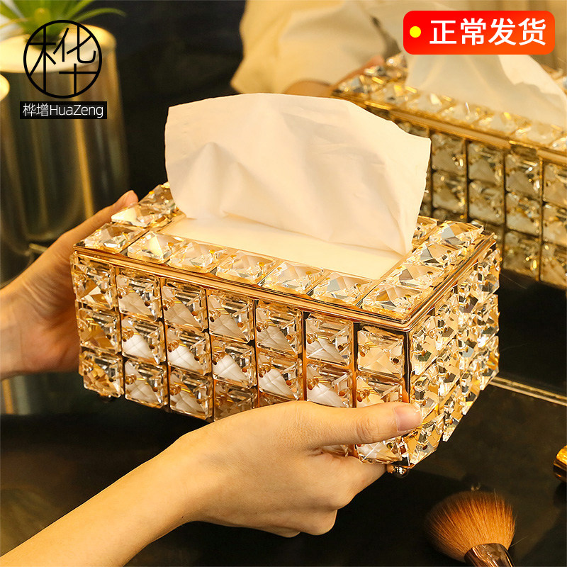 Net Red Nordic Style Crystal Paper Towel Box Living Room Home Creative Light Extravagant Tabletop Dining Towel Extractable Toilet Paper Containing Box Dressing Room