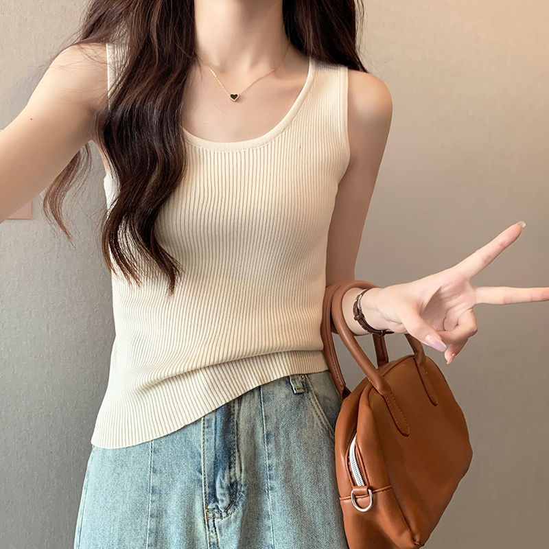 Early Spring White Knitted Camisole for Women, Summer 2025 New Style, Outerwear, Sleeveless Inner Layering Top