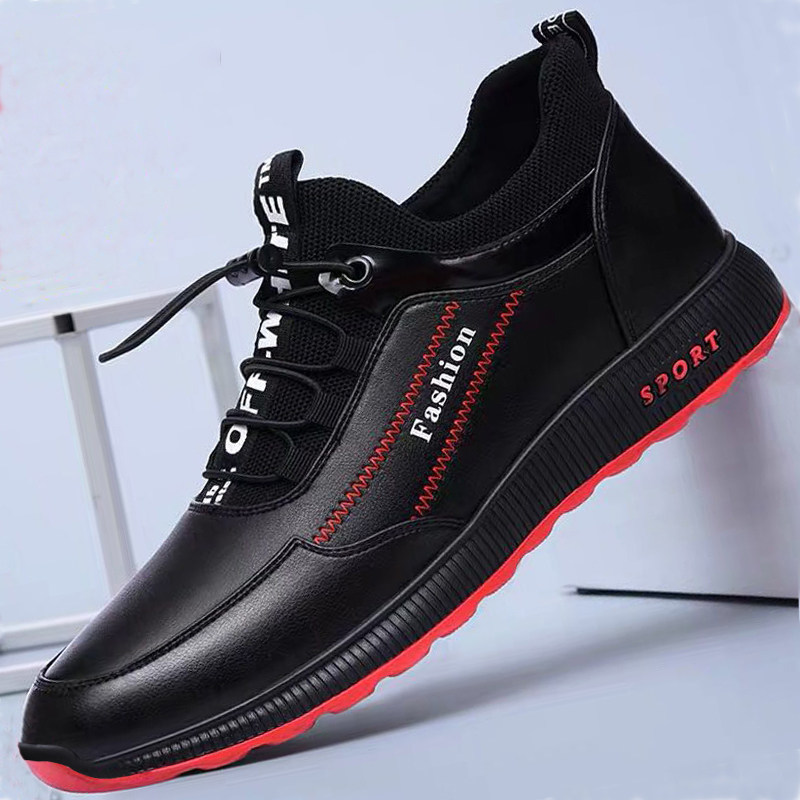2021 new spring shoes men's wave shoes leather face waterproof non-slip and breathable sliding board shoes casual leather shoes work shoes