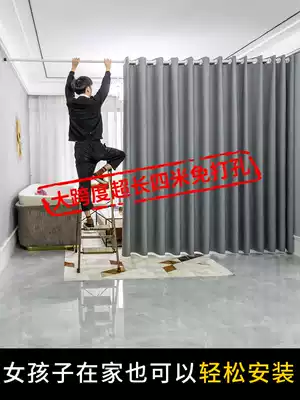Door curtain partition window non-perforated telescopic rod installation living room windshield home bedroom shielding curtain fabric divided room