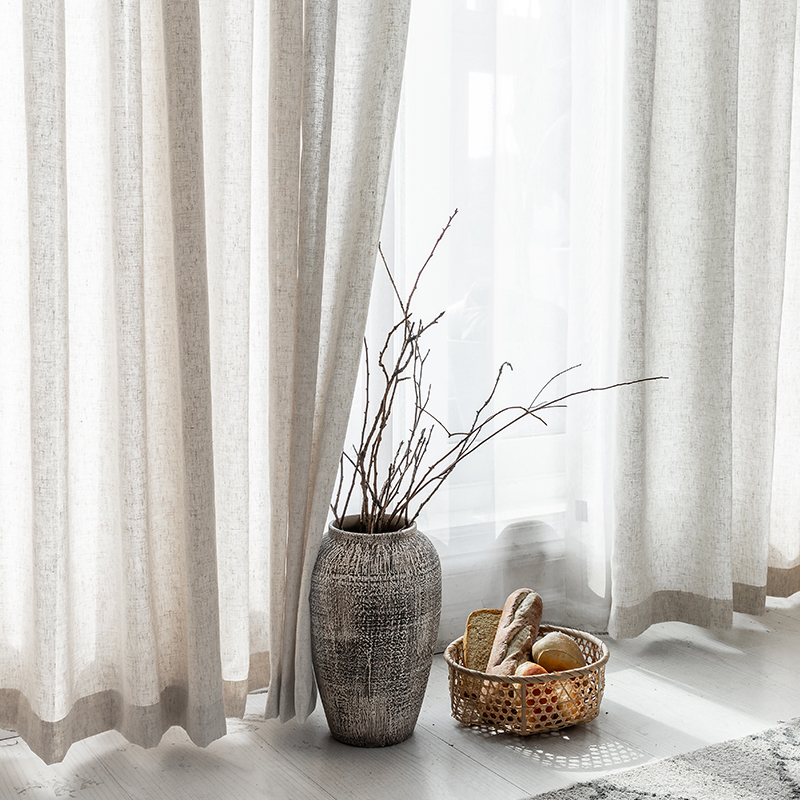 Japanese-style curtain gauze balcony gauze shading light-transmitting impenetrable people 2021 new bedroom living room linen gauze curtain