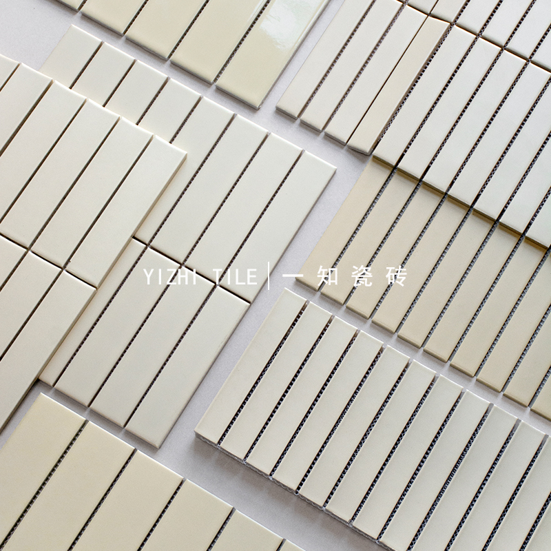 Cream-Colored Long Strip Mosaic Tiles for Kitchen, Bathroom, Dining Room, Bar, Guesthouse, Bathroom, Restroom, Background Wall Tiles