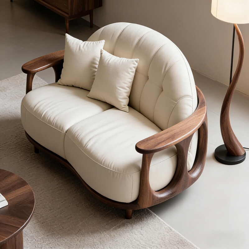 Italian-Style Minimalist North American Black Walnut Sofa Chair, Modern Simple Fabric Lazy Chair, Single Leisure Chair