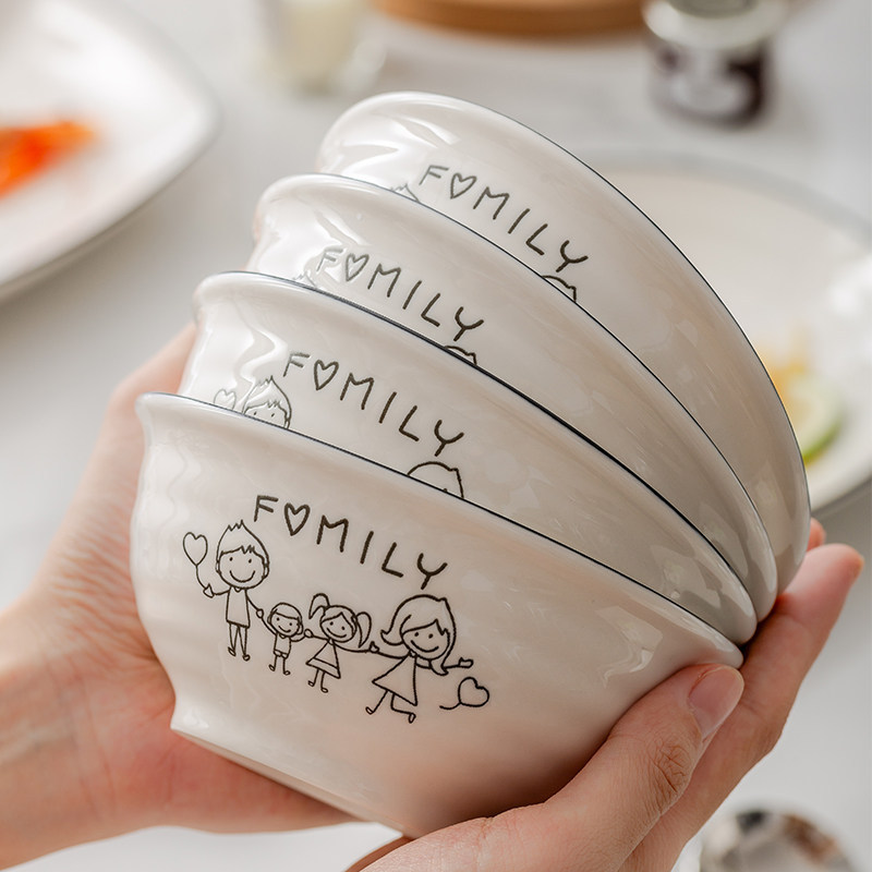Yachengde Japanese-Style Simple and Happy Family Ceramic Tableware Set, Cute Household Parent-Child Bowls, Soup Bowls, Round Plates Yachengde Japanese-Style Simple and Happy Family Ceramic Tableware Set, Cute Household Parent-Child Bowls, Soup Bowls, Round Plates