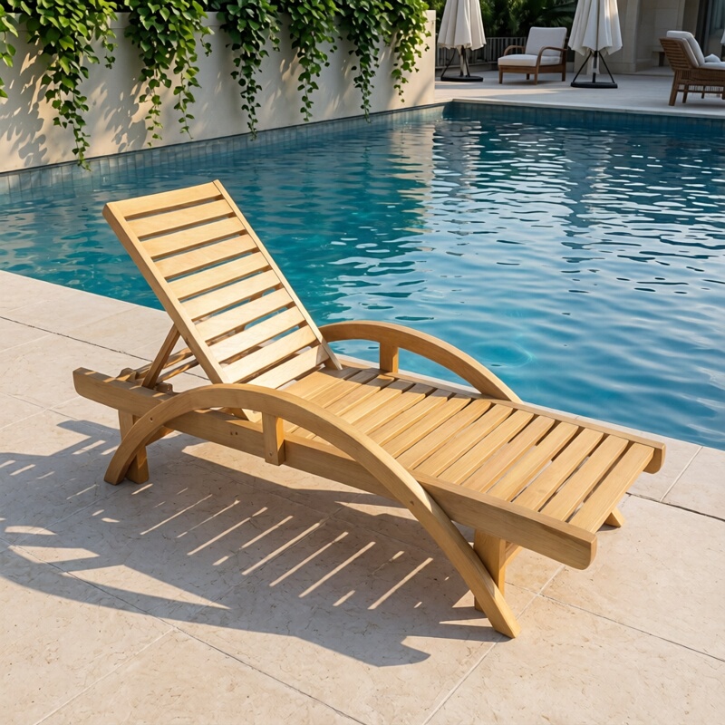 Outdoor Solid Wood Beach Chair Seaside Vacation Bed Open-Air Villa Leisure Chair Club Anti-Corrosion Wood Folding Bed